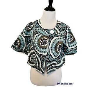Tyler Boe Paisley Blazer Jacket •Women 4• Cropped 3/4 Sleeve Cape Cotton Coat